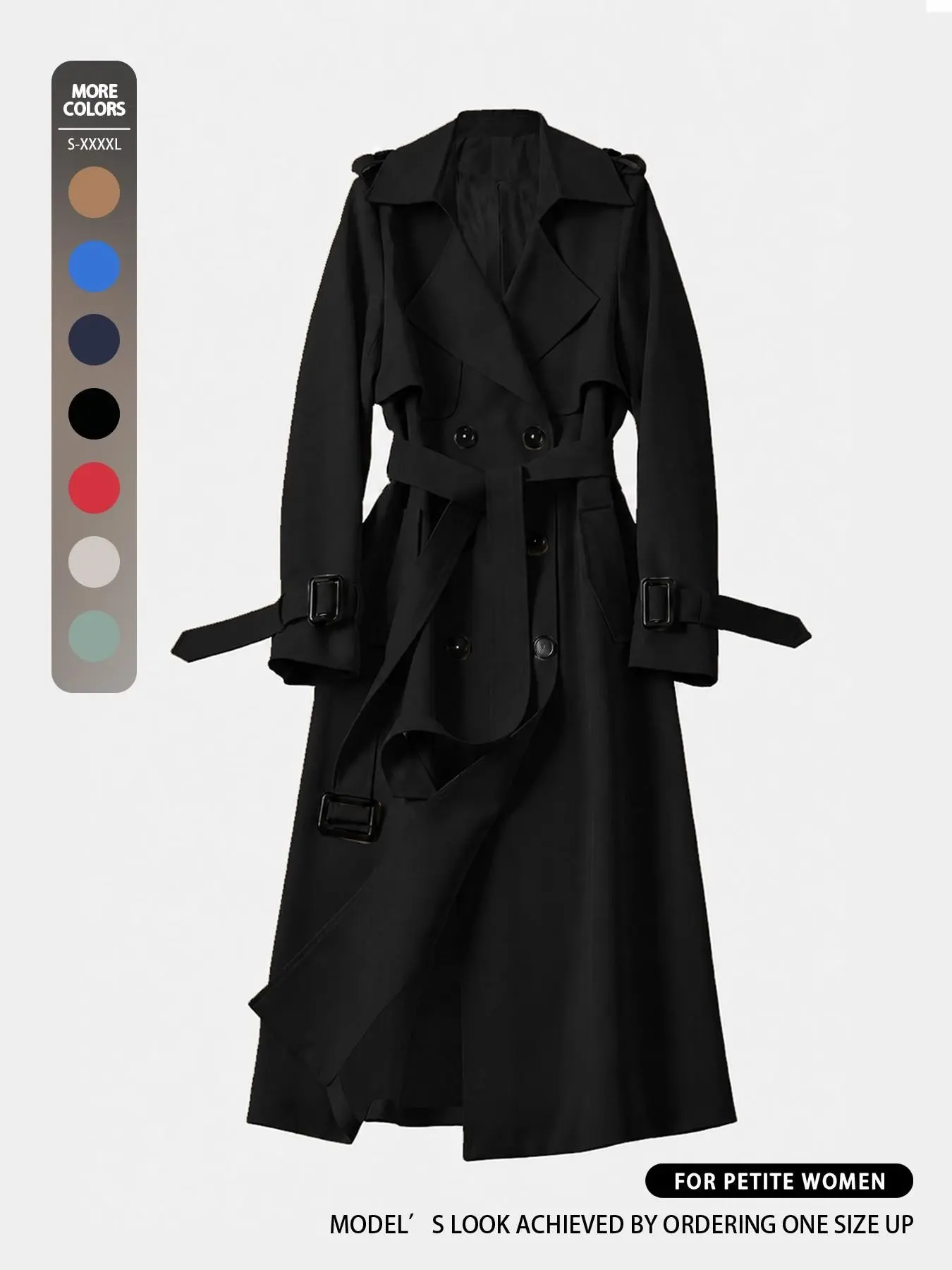 Women's Long Trench Coat, Double-Breasted Belt Design, Notched Collar, Adjustable Sleeves, Elegant Fall & Winter Outerwear
