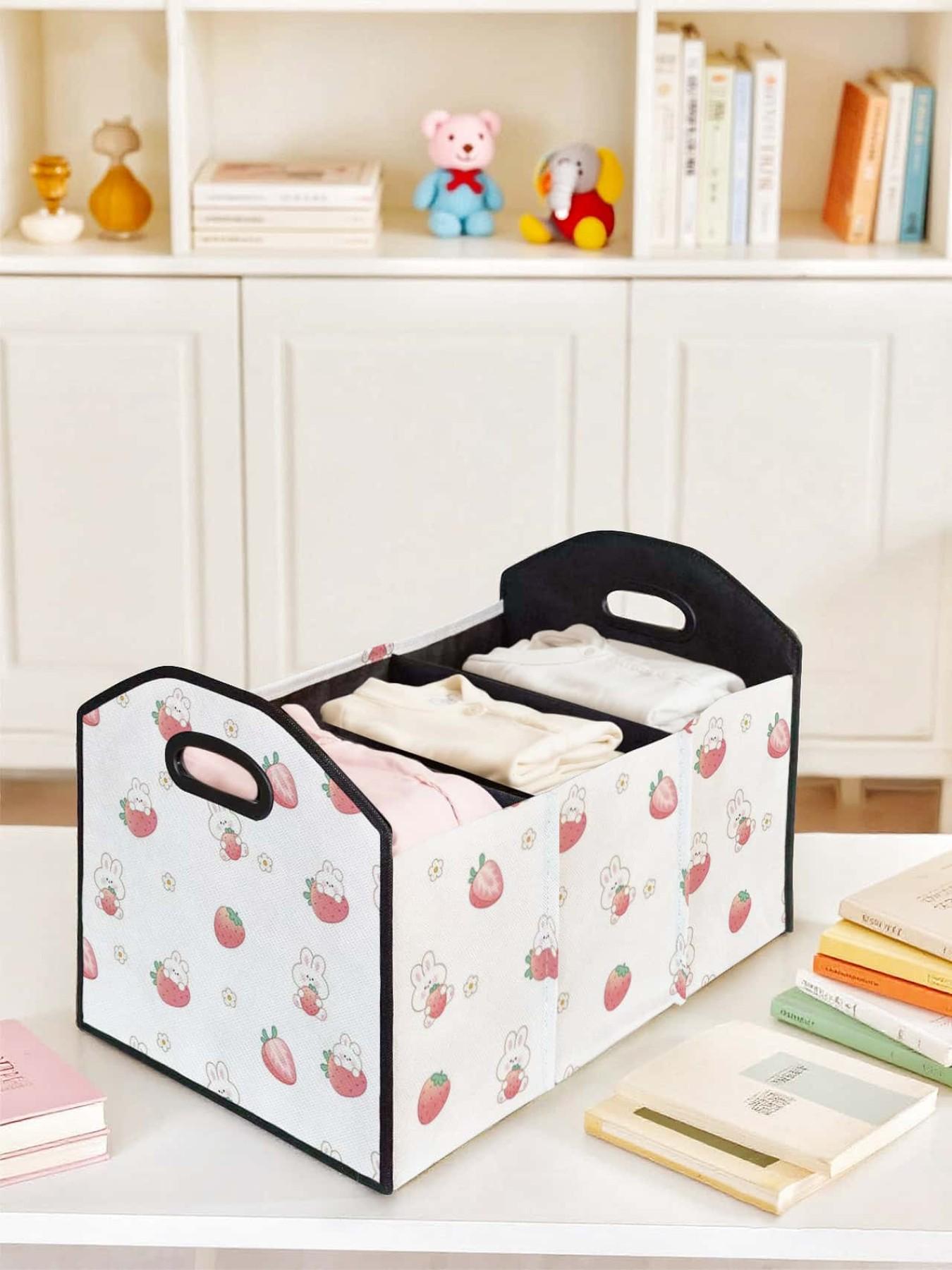 Rabbit Strawberry Pattern Car Storage Box, Foldable Trunk Organizer with Dividers, Multi-Functional Vehicle Holder for All Seasons, Car Storage Organizers
