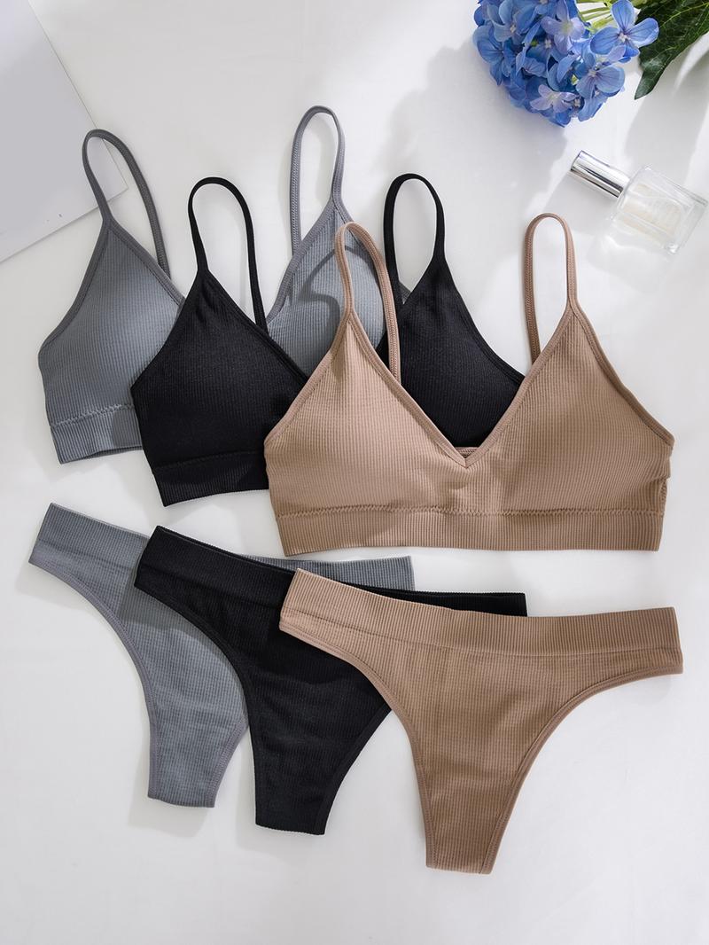 Women's Solid Wireless Bra & Panty Set, Comfy Breathable Replaceable Chest Pads Bra & Panty Set, Softness Underwear Set for Women, Casual Soft Panties