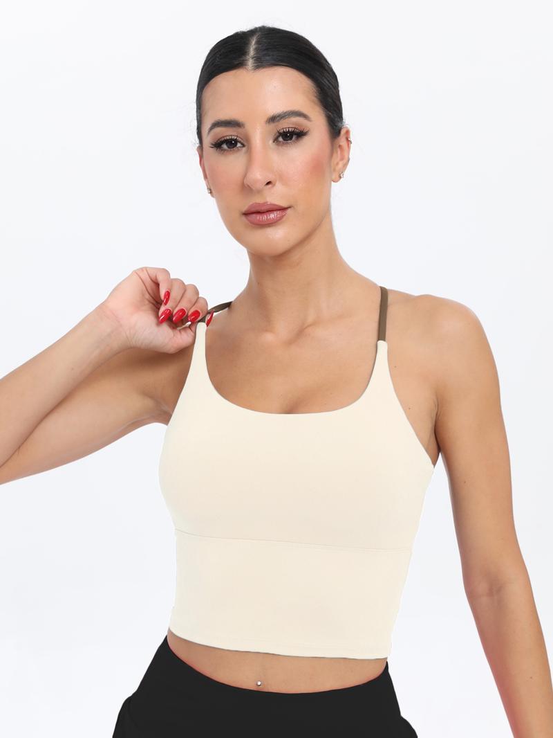 Sporty Women's Plain Criss Cross Yoga Sports Bra, Comfort and Durability Sports Crop Cami Top, Ladies Sportswear for Indoor Outdoor Wear, Gym Clothes