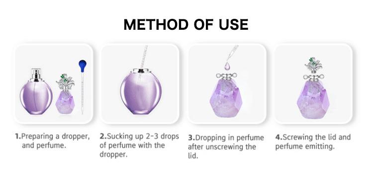 Crystal Perfume Bottle Pendant Necklace for Essential Oils and Fragrance, Unique Natural Crystal for Aromatherapy, Amethyst Healing Jewelry