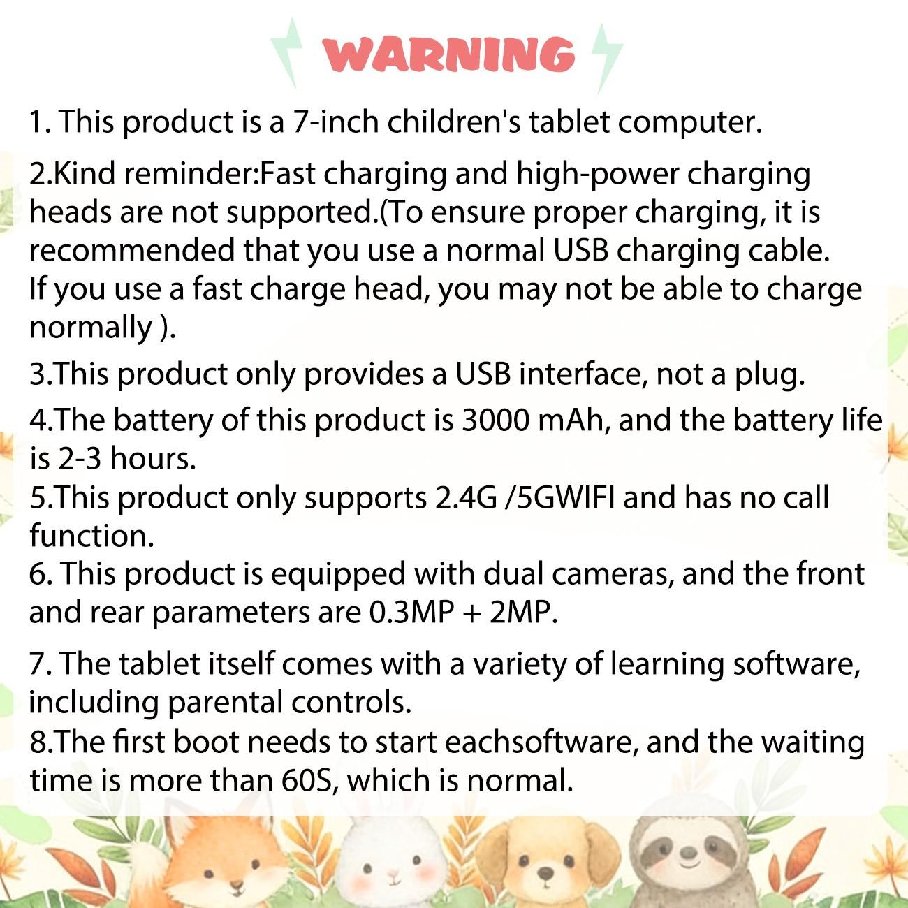 7-Inch Kids' Touchscreen Tablet, Quad-Core Android, HD Display, Dual Cameras, WiFi & Bluetooth-Compatible, Adapter Not Included, Parental Control, Ideal Gift for Birthdays