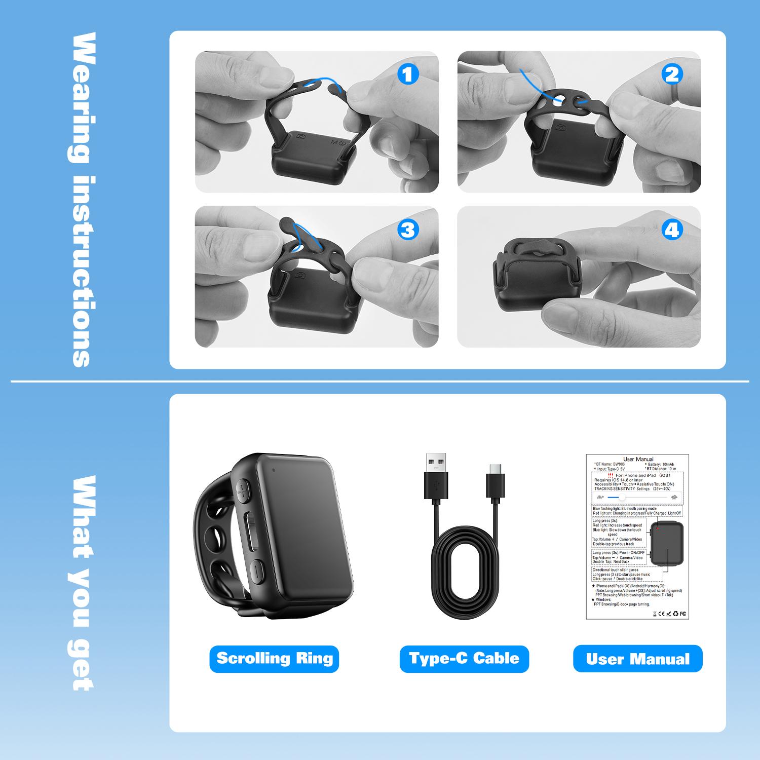 Multifunctional Ring Remote Control Wireless Rechargeable Bluetooth Compatible for iOS Android Cellphone Camera Stabilizer Multiplatform Touchscreen TikTok Scrolling