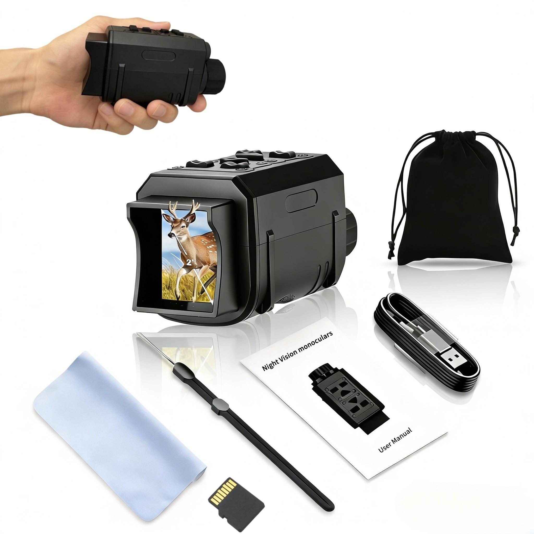 4K Mini Night Vision Goggles, 2-Inch Screen, 3w Light, Compact Portable, Hunting Camping Gear, High Value, Includes SD Card