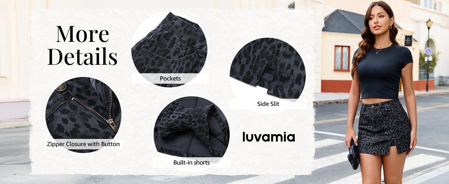 luvamia Skorts for Woman Leopard Cheetah Print Mini Skirt with Shorts High Waisted Trendy Cute Stretchy Side Slit Skort luvamia Skorts for Woman Leopard Cheetah Print Mini Skirt with Shorts High Waisted Trendy Cute Stretchy Side Slit Skort