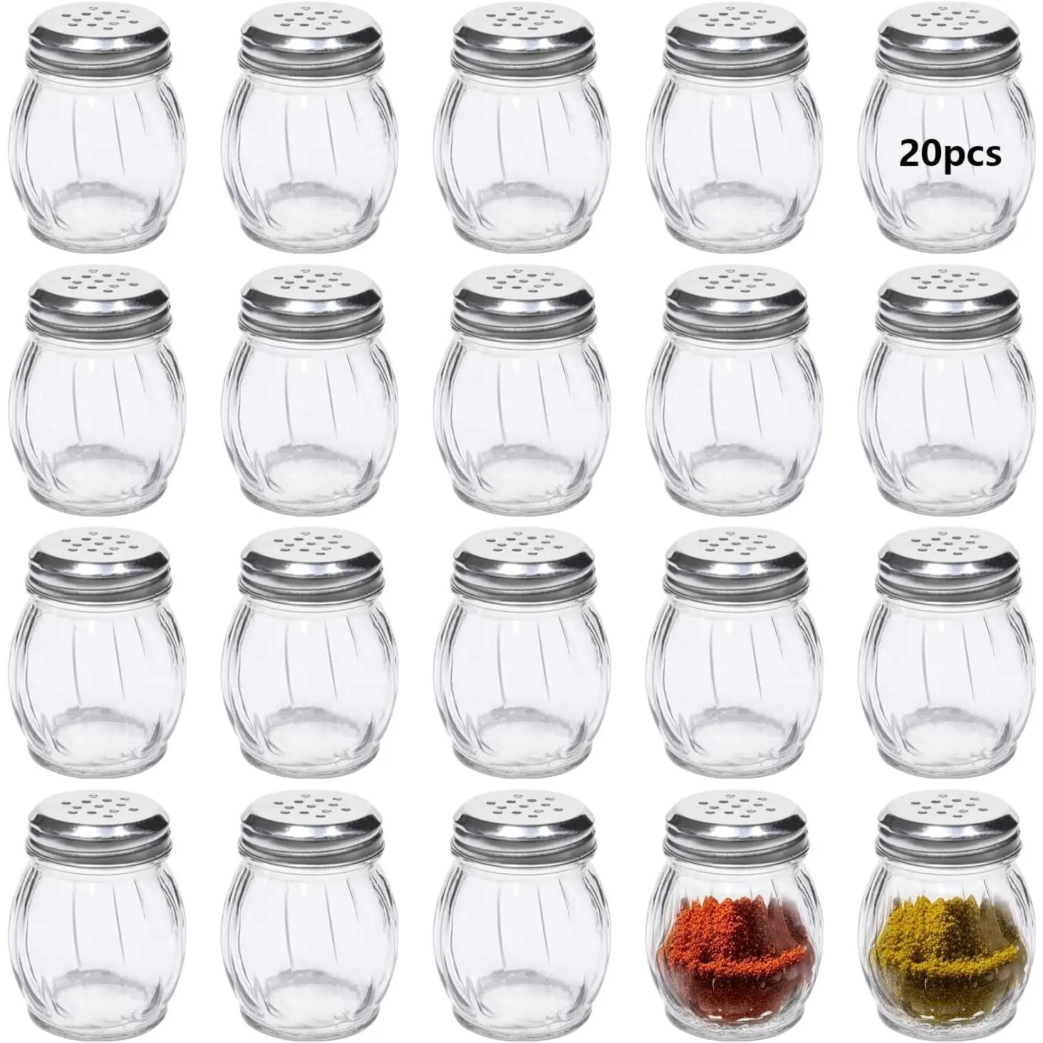 6 oz Spices Shaker with Stainless Steel Lid,20 Pack Glass Parmesan Cheese Shaker with Slotted Caps