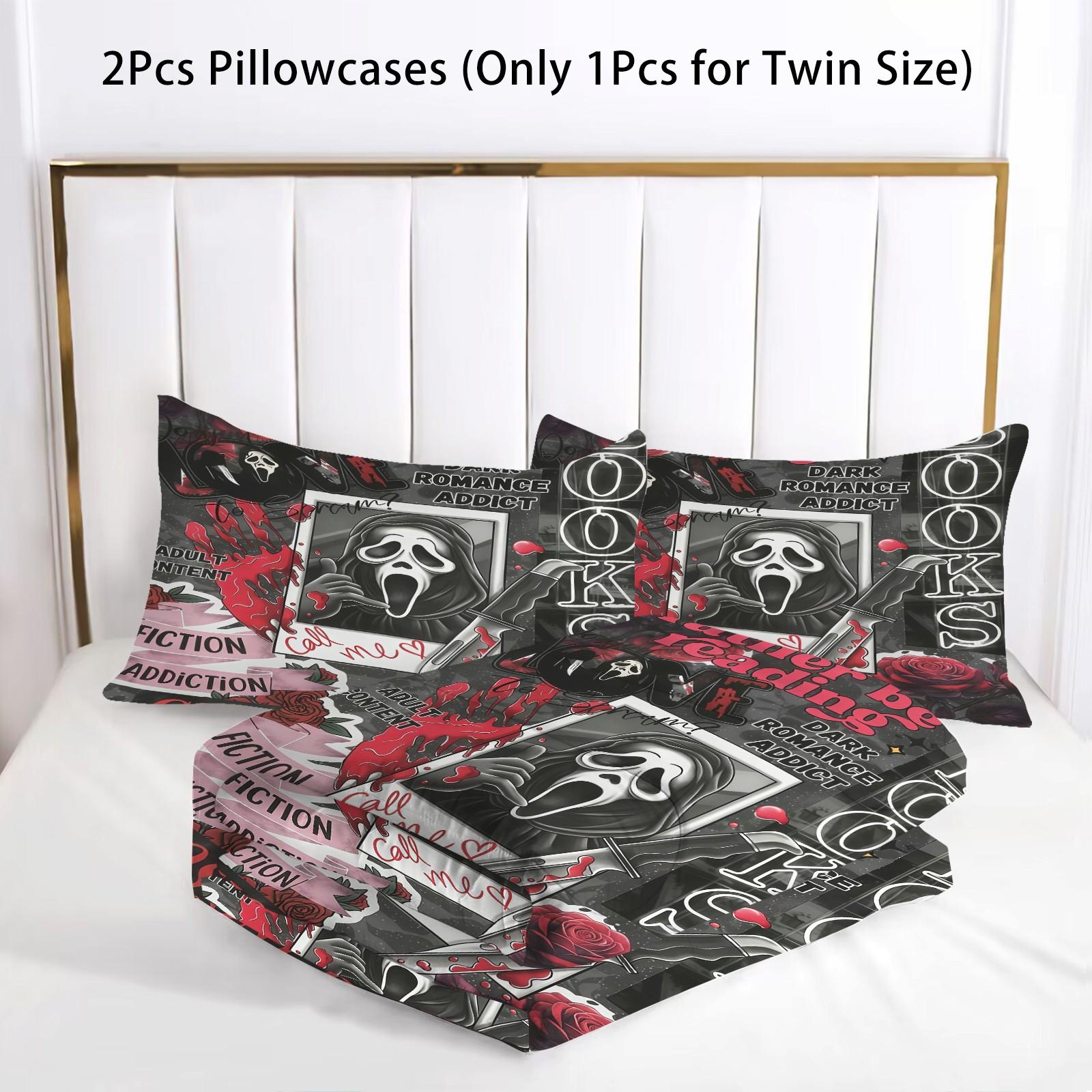 2/3 Piece Scream Ghostface Comforter Set, 1 Comforter + 1/2 Pillowcases, Dark Romance Horror Movie Bedding, Spooky Bedroom Decor for Halloween, Graduation & Adult Ceremony, Perfect Gift for Movie Fans & Book Lovers