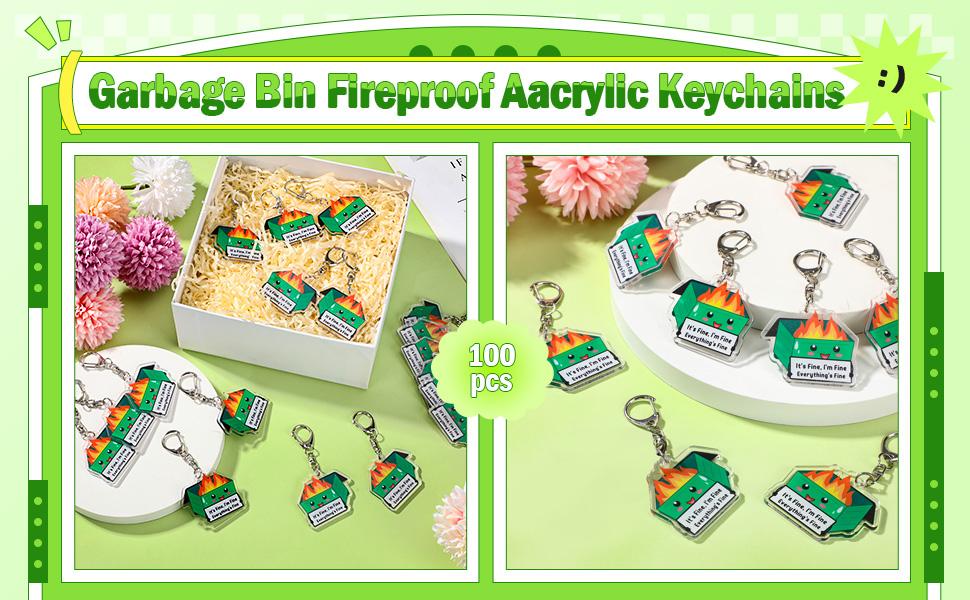72/100 Pcs Dumpster Fire Keychain Emotional Support Keychain Christmas Employee Appreciation Gift Acrylic Keychain Encouragement Gift for Students Coworker Christmas White Elephant Gift Daily Exchange Gift Multi-scene Applicable Office Supplies