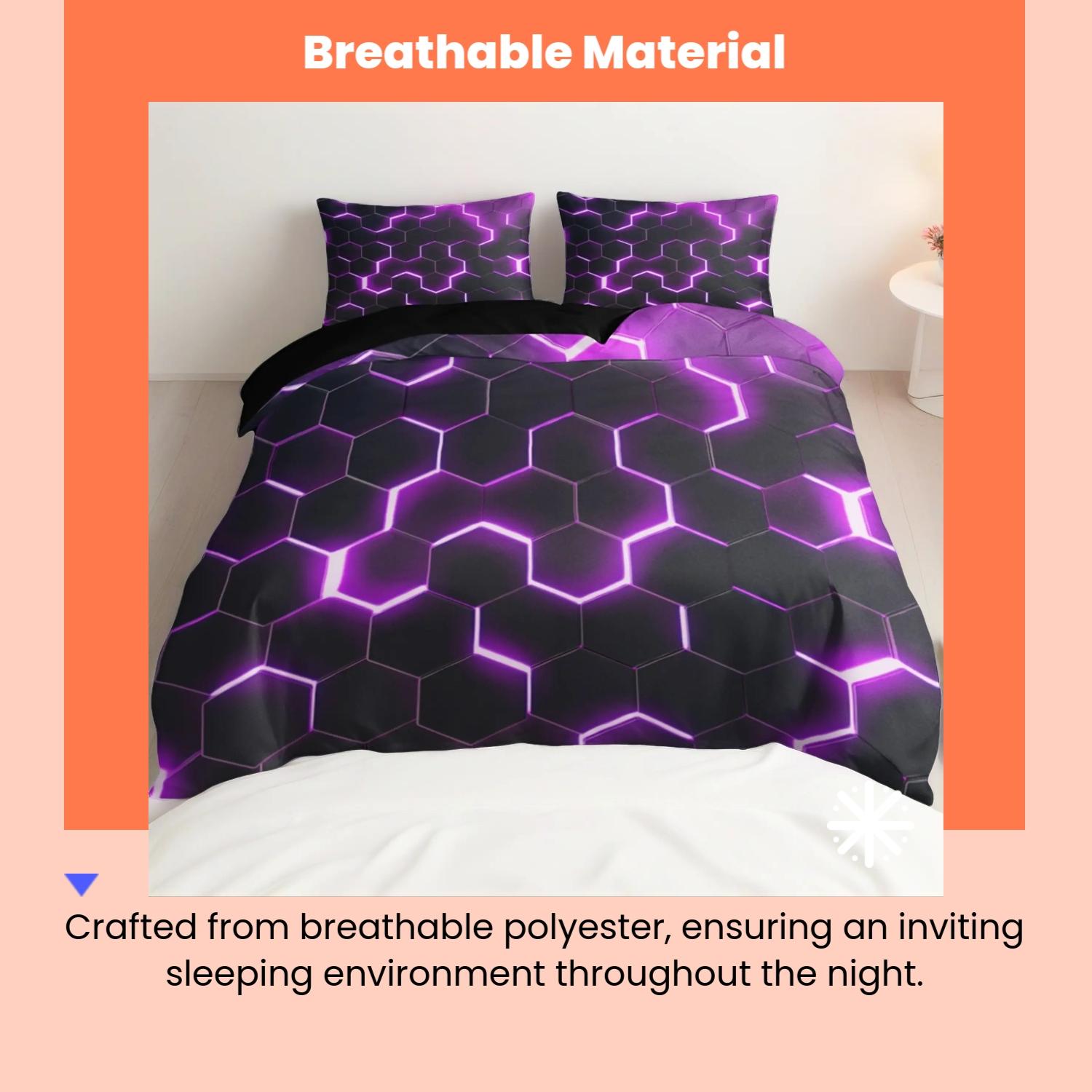 3-piece geometric honeycomb pattern soft bedding set, including 1 coreless duvet cover and 2 coreless pillowcases, Breathable Polyester, Easy maintenance, suitable for single beds, double beds, bedrooms, dormitories, and guest rooms