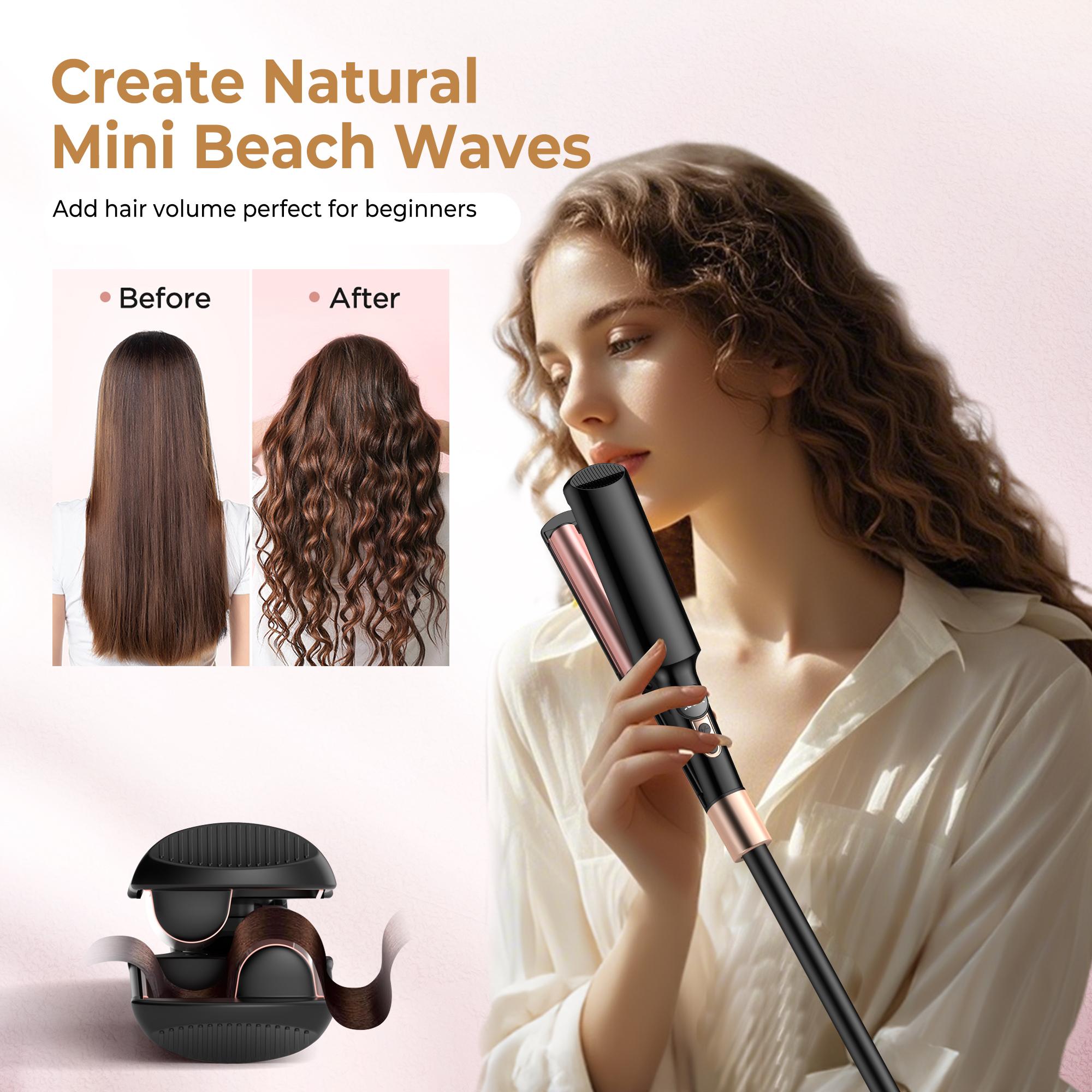 Mini Dual Voltage Curling Iron, Curling Wand & Hair Crimper - 5 Temp Adjustable (250°F-410°F), 30s Fast Heat-Up, Tourmaline Barrel, Anti-Scald Protection, 1.02cm Barrel For Beach Waves & Curls, Includes Heat-Resistant Pouch, Gifts, Heated Curler