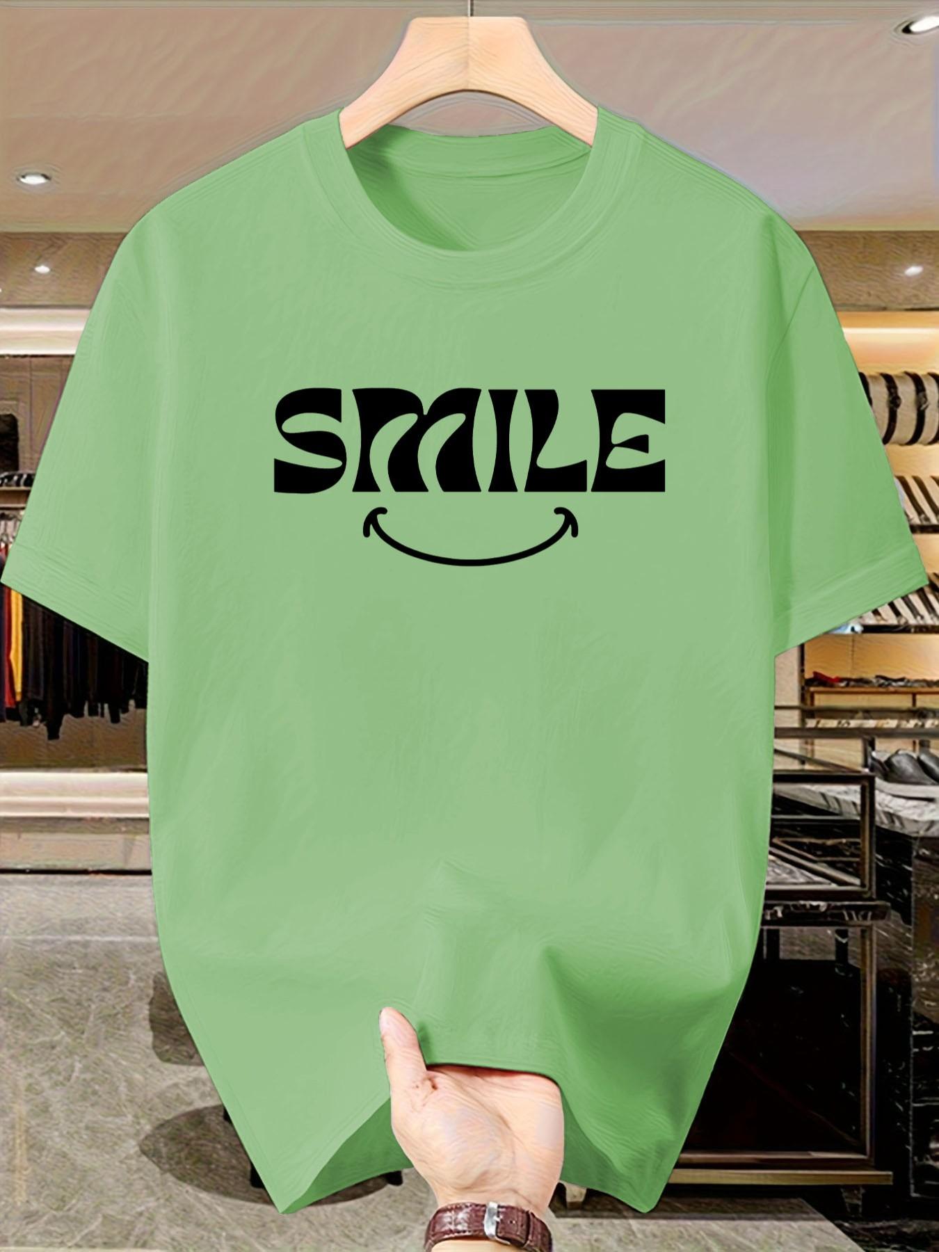Men's Casual Smile Print T-Shirt, Short Sleeve Slim-Fit Top, Y2K Street Style, Trendy Graphic Tee for Daily Wear