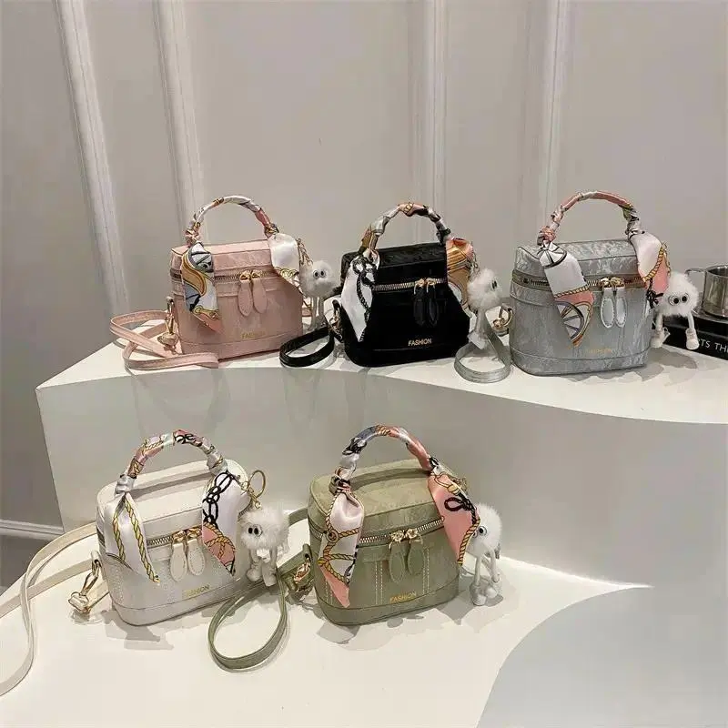 Women’s Mini Box Faux Leather Handbag, Silk Scarf Decor Top Handle Purse, Detachable Adjustable Crossbody Strap, Cute Lightweight Textured Small Shoulder Bag For Daily Outings, Coffee Dates And Casual Street Styling,SohoChic