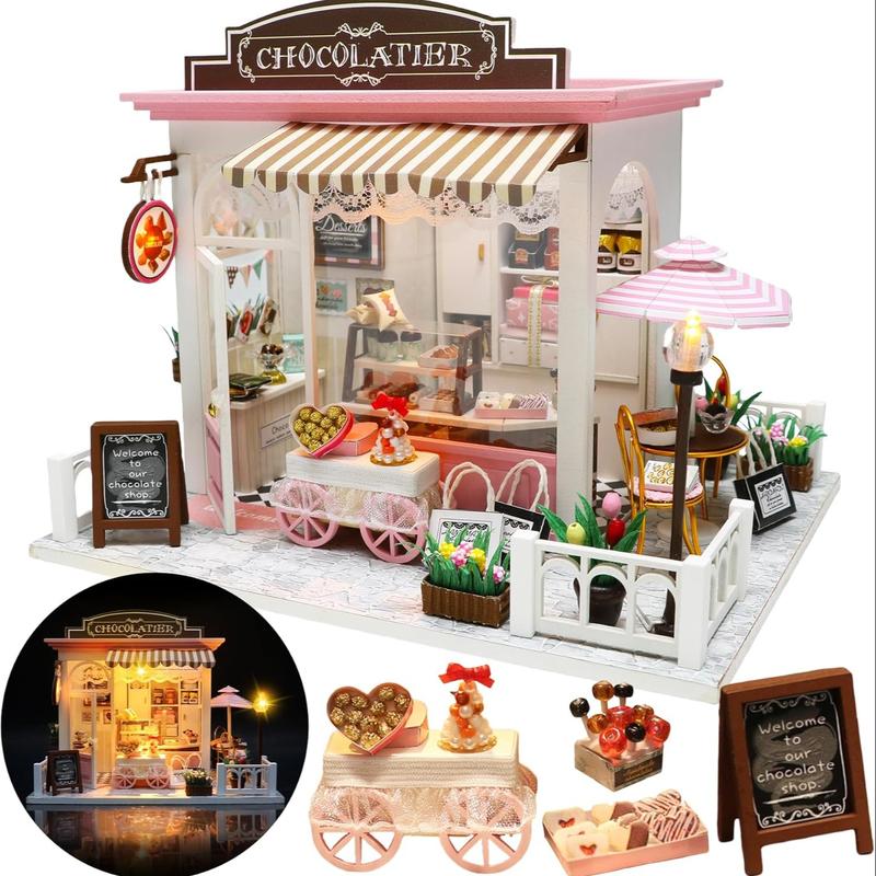 Miniature House Kit, Beginner Mini Toy House, Scale Model Building Craft Set, Ideal Gift for Birthday Easter Christmas, Coffee Shop Theme