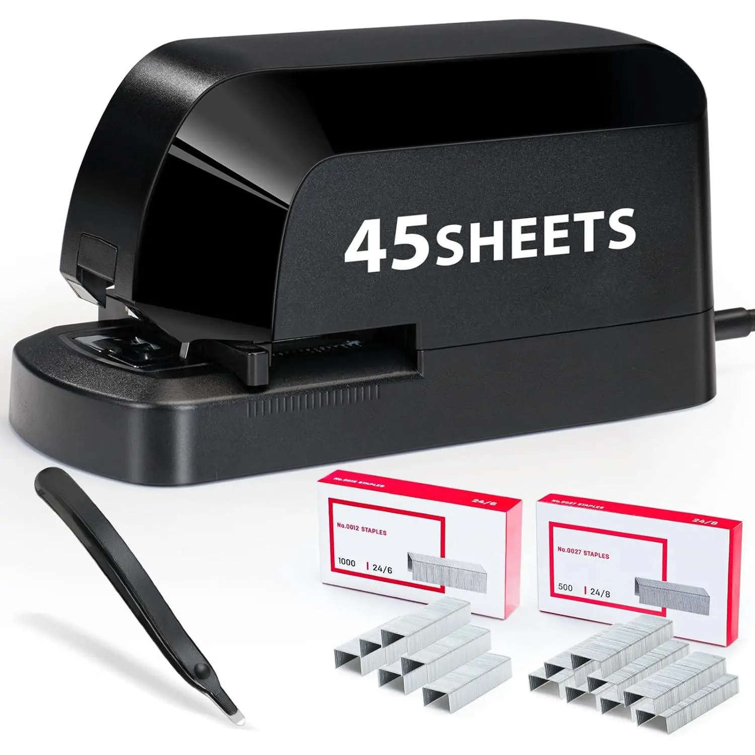 Electric Stapler for Desk Value Pack, 45 Sheet Capacity, Includes 1500  & Staple Remover, No-Jam,  Stapling, AC Adapter , Black