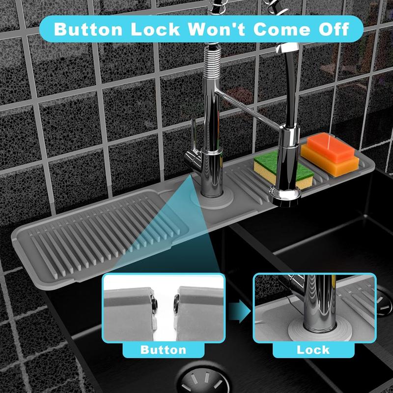 Kitchen Sink Faucet Mat, Silicone Folding Splash Guard, Draining Mat with Button Lock, Sink Faucet Protector, Sink Accessories for Kitchen