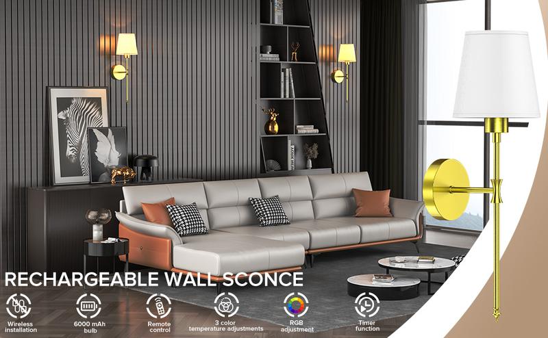 Viyawise Wall Lights Set of 2 with 2 Bulbs, 2 Type-C Cables & 2 Remotes – Battery Operated Wireless Wall Sconces, 9-Color Modes Rechargeable Lamps for Bedroom & Living Room