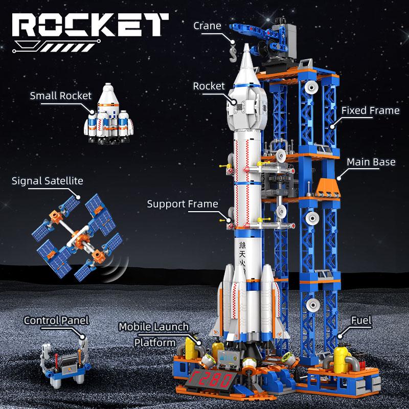 930pcs Space Launch Rocket Creative Building Blocks Toy Building Set Model Kit, Base Car Exploration Vehicle, Astronaut Figure, Desktop Decoration, Halloween Christmas Gift