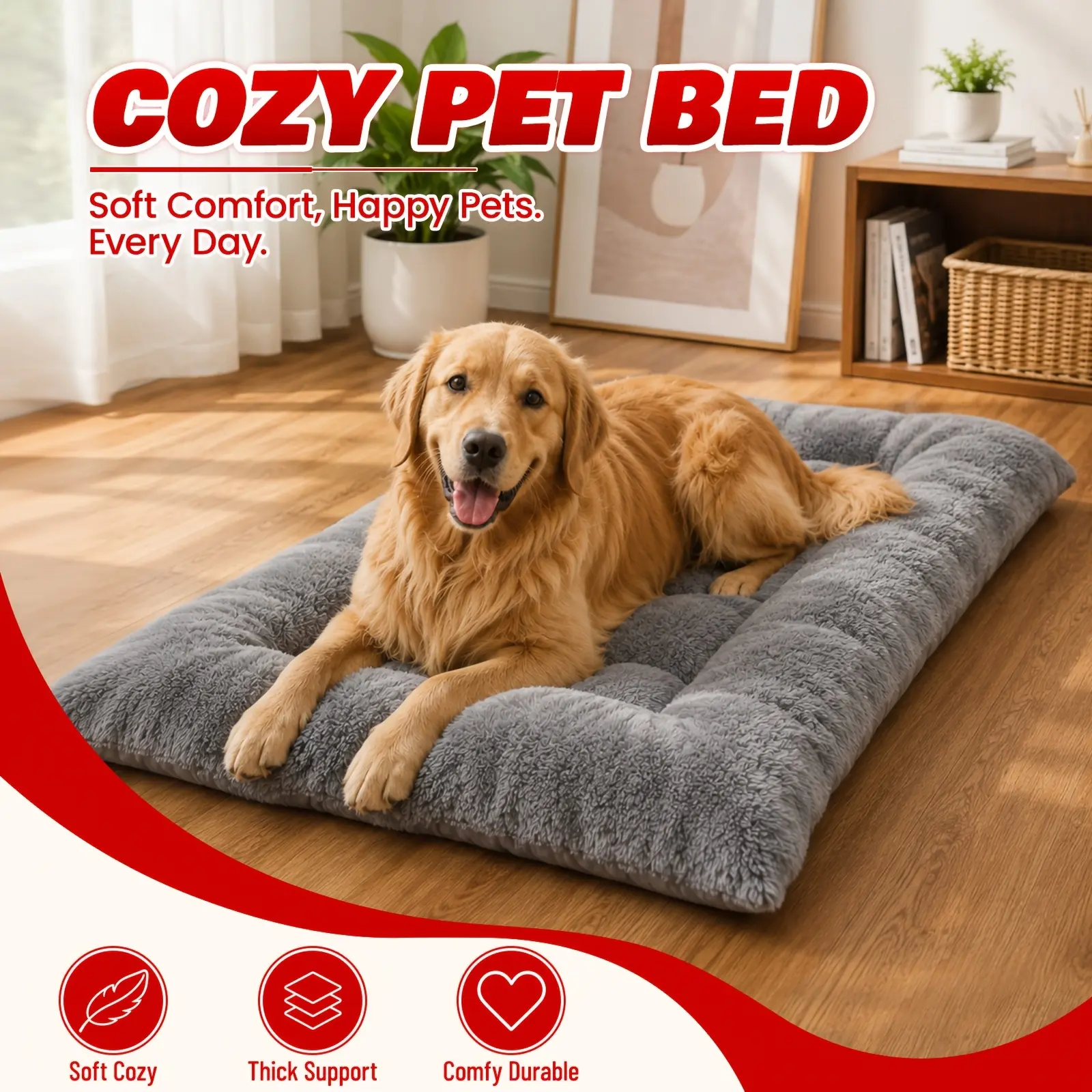 Extra large plush pet bed sofa dog mattress, thickened super soft polyester pet pad, suitable for small, medium and large cats and dogs - cute rectangular sofa