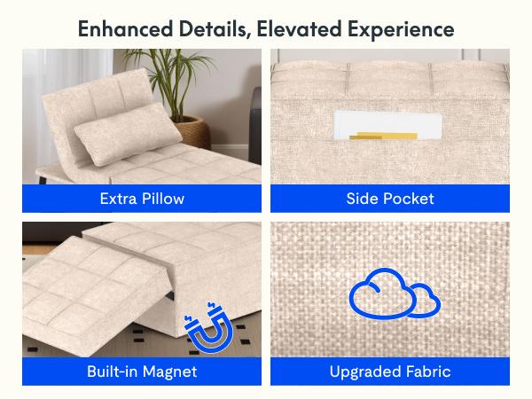 【TikTokShopfalldealsforyou】FlexiSpot Convertible Sleeper Chair Sofa Bed, 75 inches, with 5-Level Adjustable Backrest, Folding Ottoman Bed Sofa for Living Room, Apartment, Office - Grey