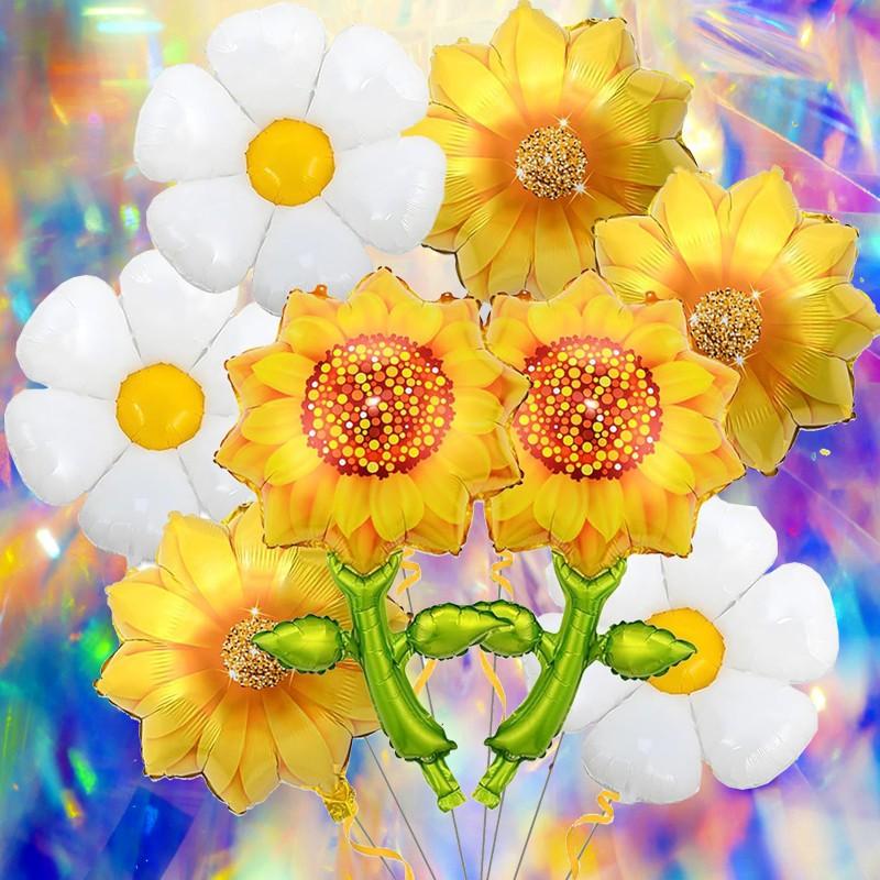 Elegant Daisy Sunflower Foil Balloons Multi Piece Set, Perfect for Wedding Reception, Anniversary, Gathering, Festival & Venue Decor
