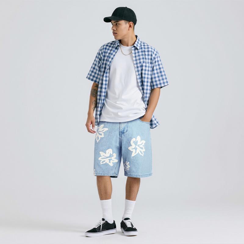 GINGTTO Men's Baggy Denim Shorts Printing Street Hip Hop Shorts Jeans Jorts Men Essentials New Shorts