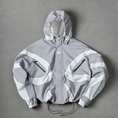 Men's Stylish Futuristic Techwear Hooded Jacket - Long Sleeve, Color Block Design, Trendy Street Outerwear, Adult Outdoor Coat with Zipper Pockets, Drawstring Hem for All-Season,sohochic