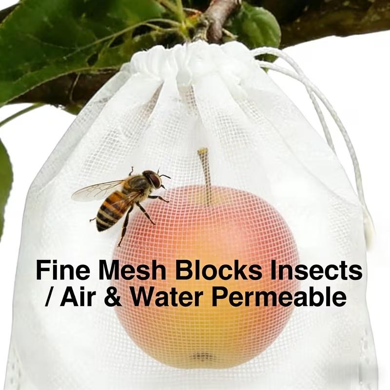 50Pcs Breathable Anti-Insect Fruit Net Bags with Drawstring, Bird Proof Protection Covers for Fruit Trees