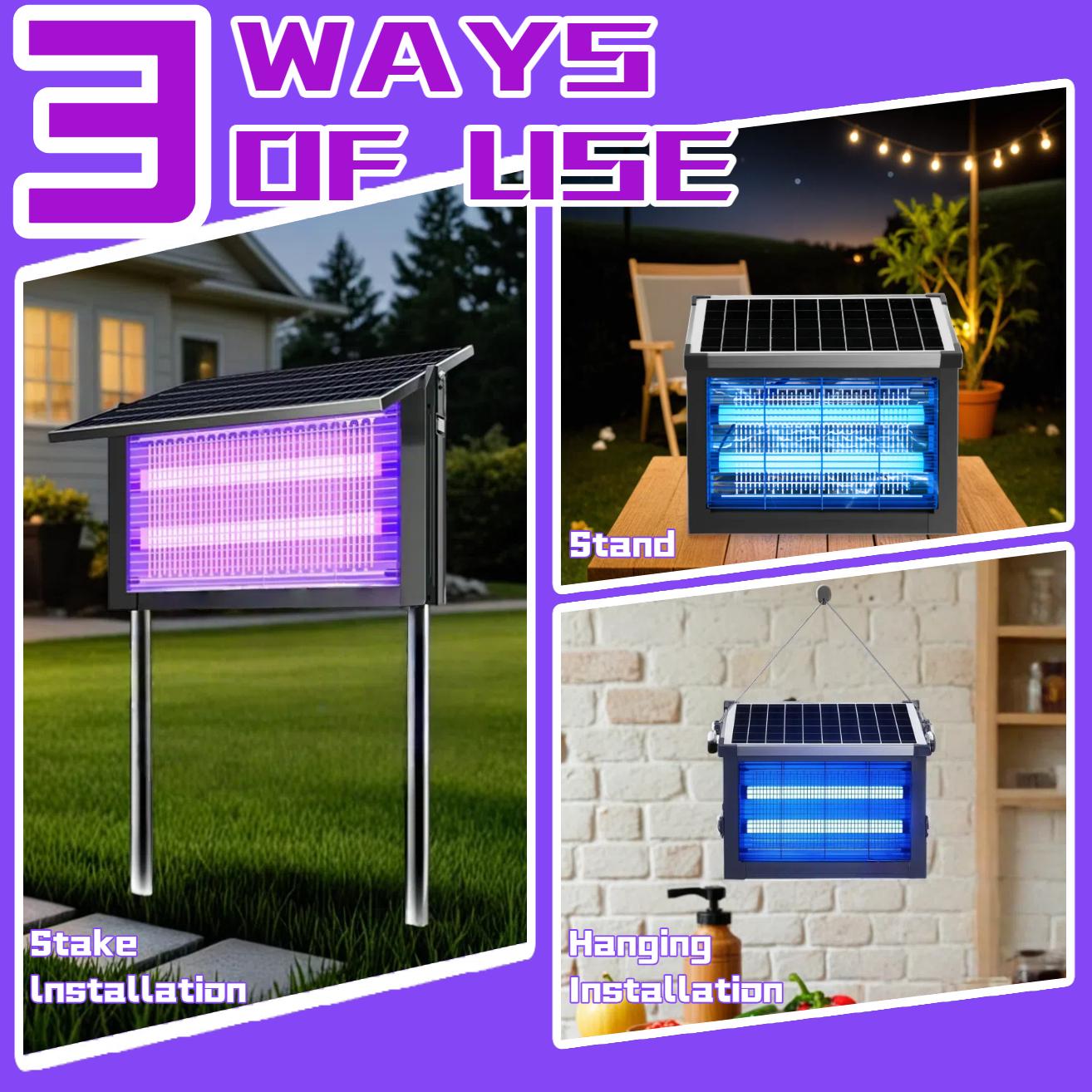 Solar Bug Zapper Outdoor, Waterproof Mosquito & Fly Killer lamps with 4000mAh Battery, Solar Powered Insect Trap, 2 Modes & 3 Placement Options for Yard, Patio, Garden, Camping