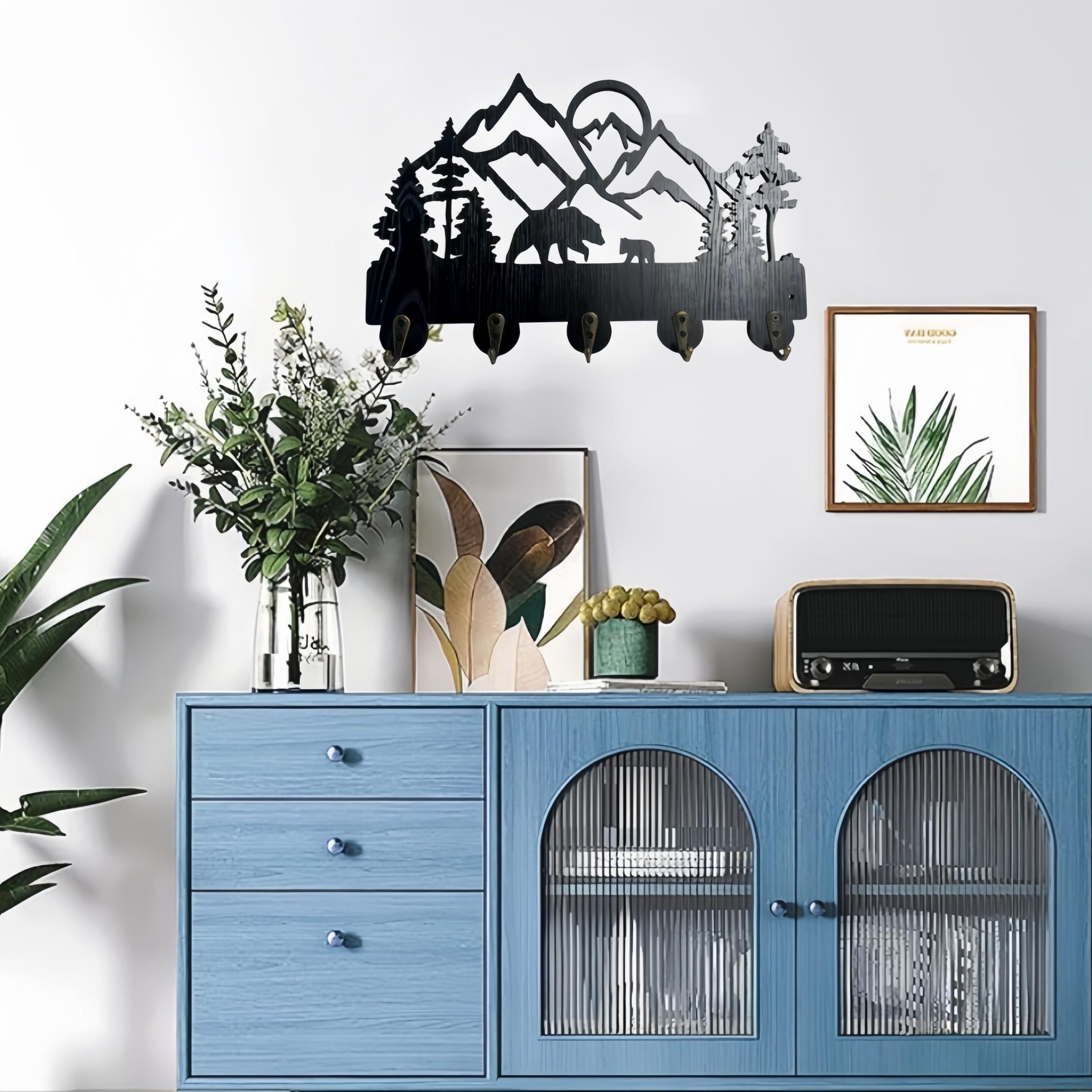 Wooden Key Hook, Forest Theme Wall-Mounted Storage Rack, Ideal for Entryway, Front Door, Kitchen, Hallway, Garage, Office