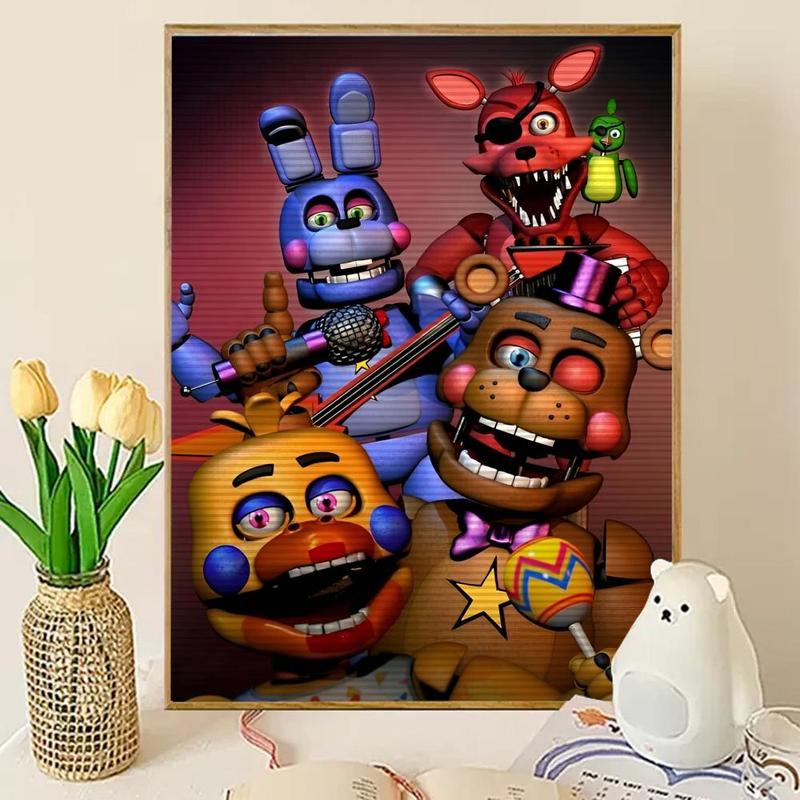 Five N-nights at Freddy's Poster Sticky Wall Art Printing Waterproof Modern Aesthetic Home Living Bedroom Decor Trendy Room Decoration Gift Durable High Quality