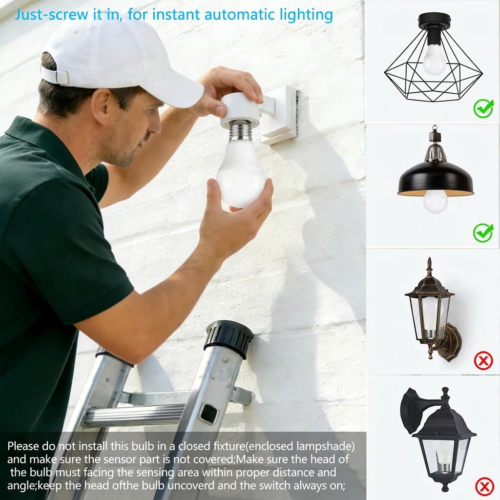 2/4Pack Kasotile Motion Sensor Light Bulbs, 12W (100Watt Equivalent), Motion Activated Dusk to Dawn Security LED Bulb, 3000K WarmWhite/6000K Daylight, for Indoor and Outdoor Lighting, Porch, Stairs, Hallway