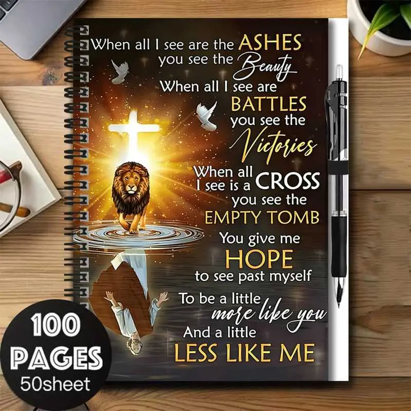 A set of Christian-themed 2D cover spiral notebook and pen set, featuring exquisite patterns and inspirational scriptures, suitable for work and study records, daily planning, and writing diaries. It is an excellent gift choice whether as a graduation pre