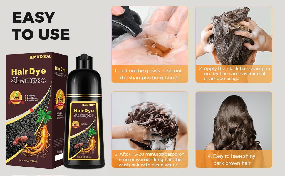 Natural Hair Color Shampoo for Gray Coverage, Instant Red Hair Dye Shampoo 3 in 1, Shampoo Hair Dye Works in Minutes, Red Hair Shampoo, Shampoo Para Canas for Women and Men Haircare