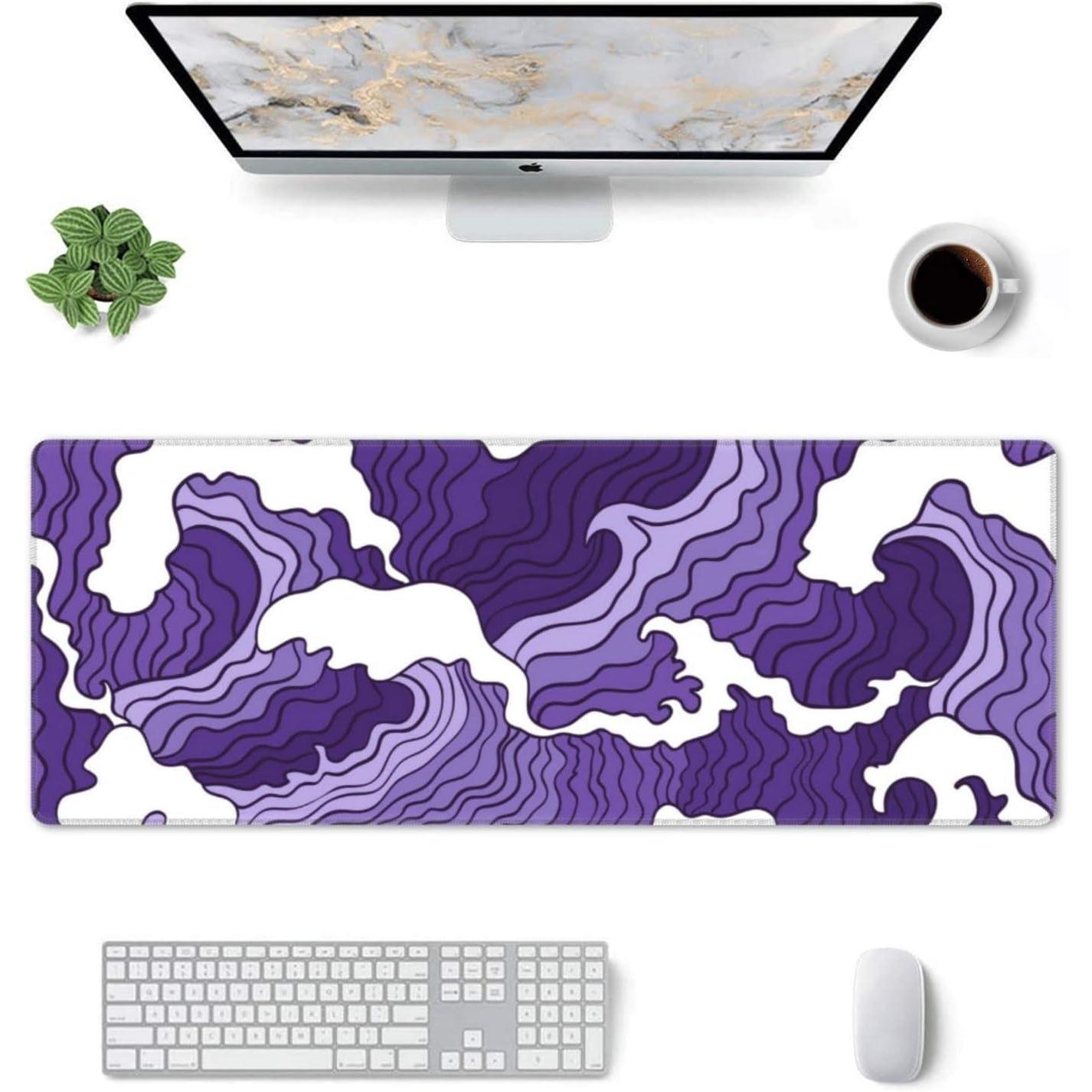 Wave Large  Pad XL Extended Gaming  Pad Mat Desk Pad with Stitched Edge,Full Desk Mousepad for Office,,Keyboard 31.5 X 11.8 Inch (  White Wave)