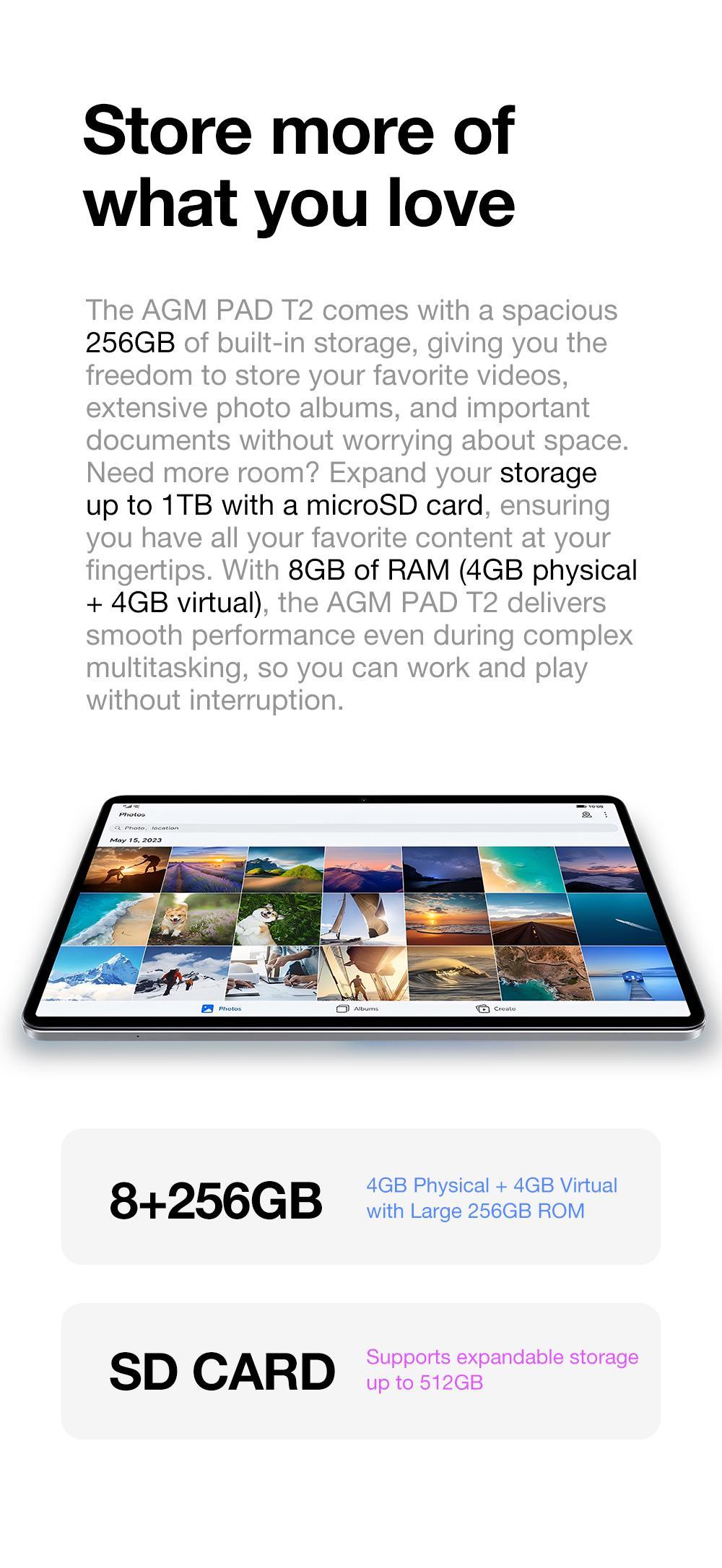 Children's Day gift AGM PAD T2 Android 14 Tablet with 11 Inch Full HD IPS Display, 8GB RAM 256GB ROM Large Storage, 1920 X 1200, MTK G91, Widevine L1, 8000mAh Battery, 5G WiFi, GPS/OTG/Bluetooth, Triple Camera, Case Included