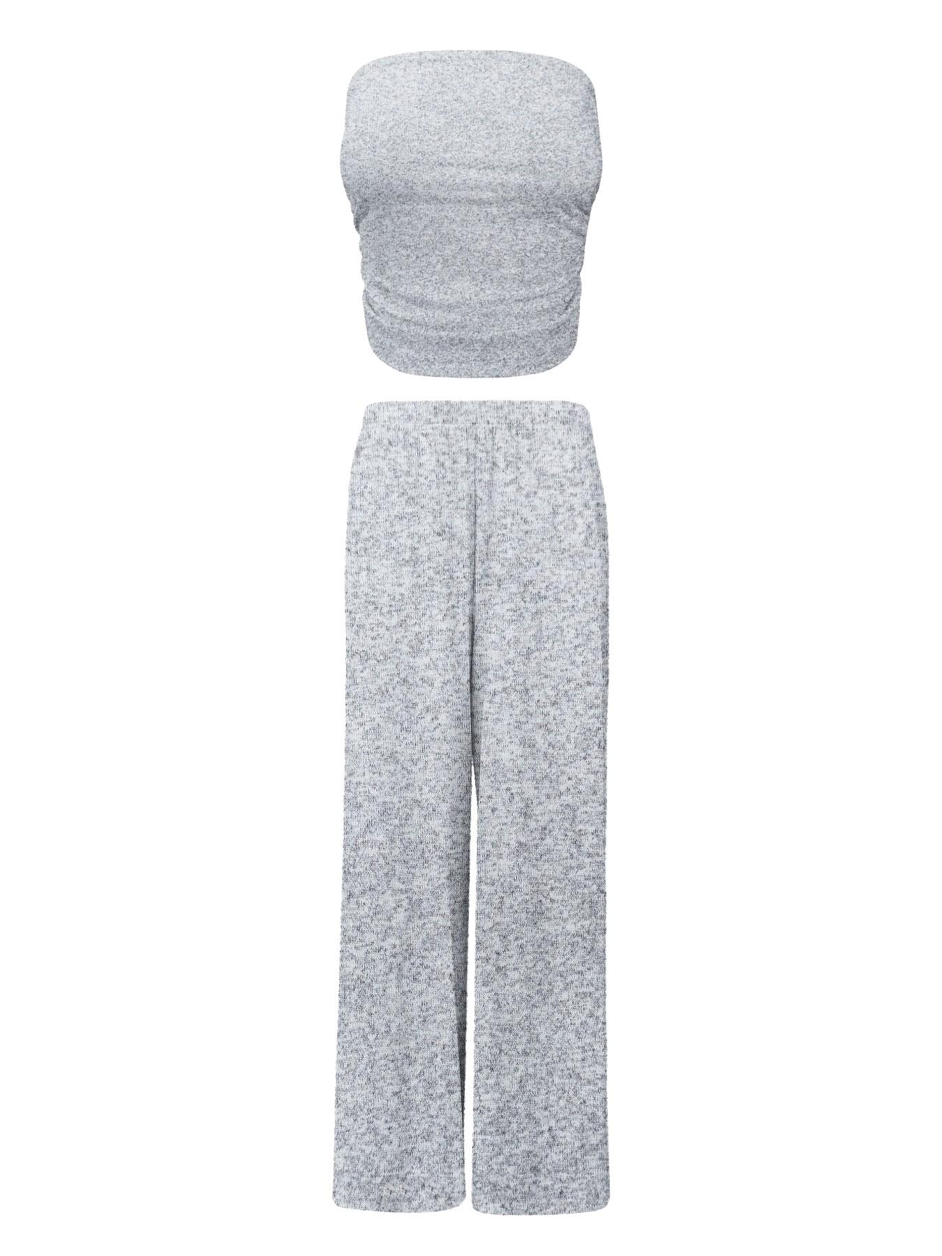 Elegant Two-Piece, Strapless Top & Wide-Leg Trousers, Lightweight & Breathable, Perfect for Spring & Summer Wear
