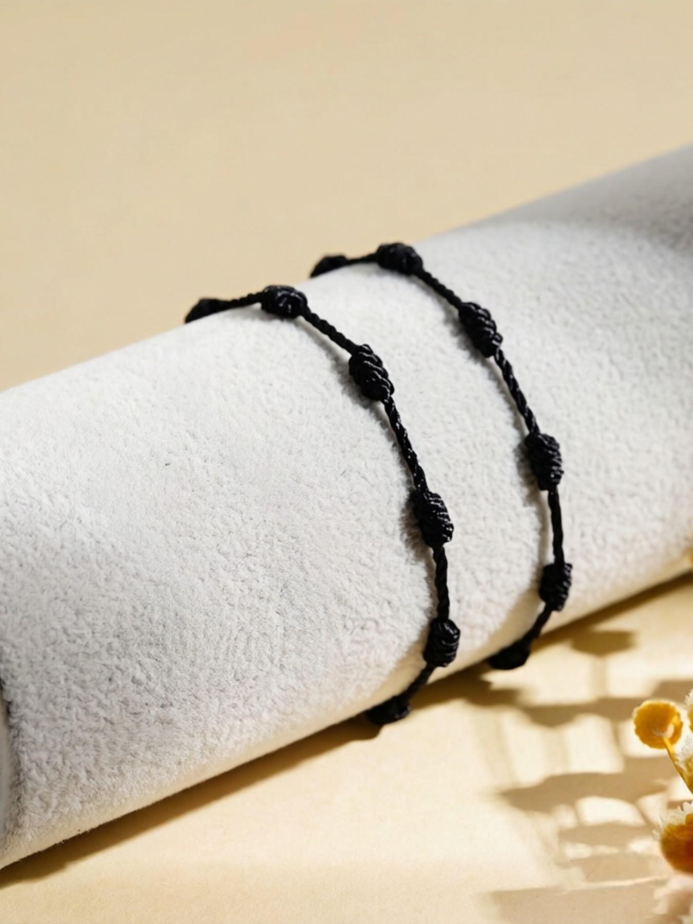 2 Pieces String Handmade Bracelets, Adjustable Kabbalah Knot String Bracelet, Amulet for Protection, Evil Eye, Good Luck