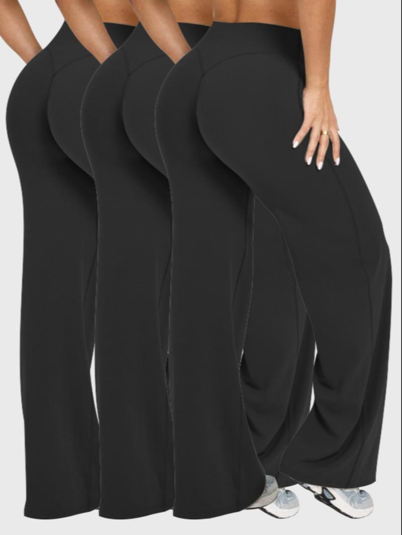 3 pcs Women's High-Waisted Straight-Leg Pants Set, Loose Fit Yoga Sportswear, Casual Outdoor Fitness Wear, All-Season Street Style