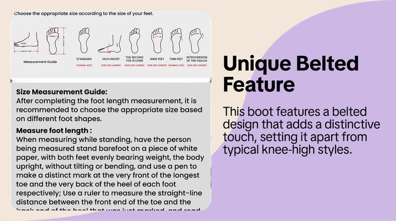 Women's Fashion Faux Leather Low Heel Boots, Casual Belted Knee High Boots, Round Toe Rubber Sole, Fall & Winter Style, Pull On Boots