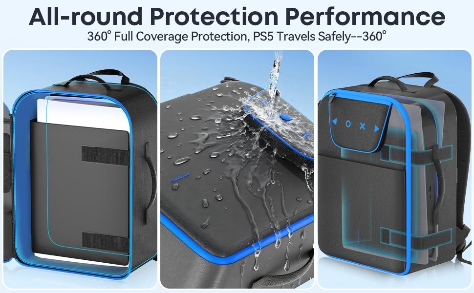 SUNDAY MIRTH Carrying Case Travel Compatible with PS5/ Slim/ Pro, PS5 Durable Airline Approved Backpack Fits 16" Laptop, Protective Travel Bag for Digital/ Disc Game Console, PS5 Accessories for Controller Disk Cable, Laptop Bags