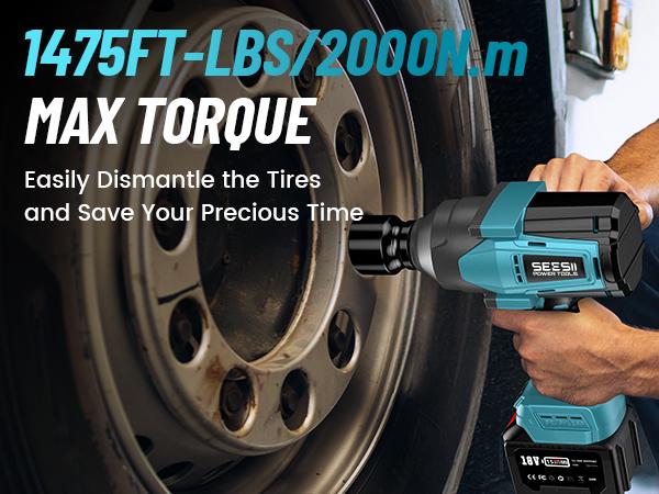 SEESII 3/4" Cordless Impact Wrench Set - 2000Nm (1475ft-lbs) High Torque Brushless Power Tool with 2x 6.0Ah Batteries, Fast Charger, and Accessories - Heavy Duty for Truck, Car, and Mower Repair, WH820 Black Friday Deals