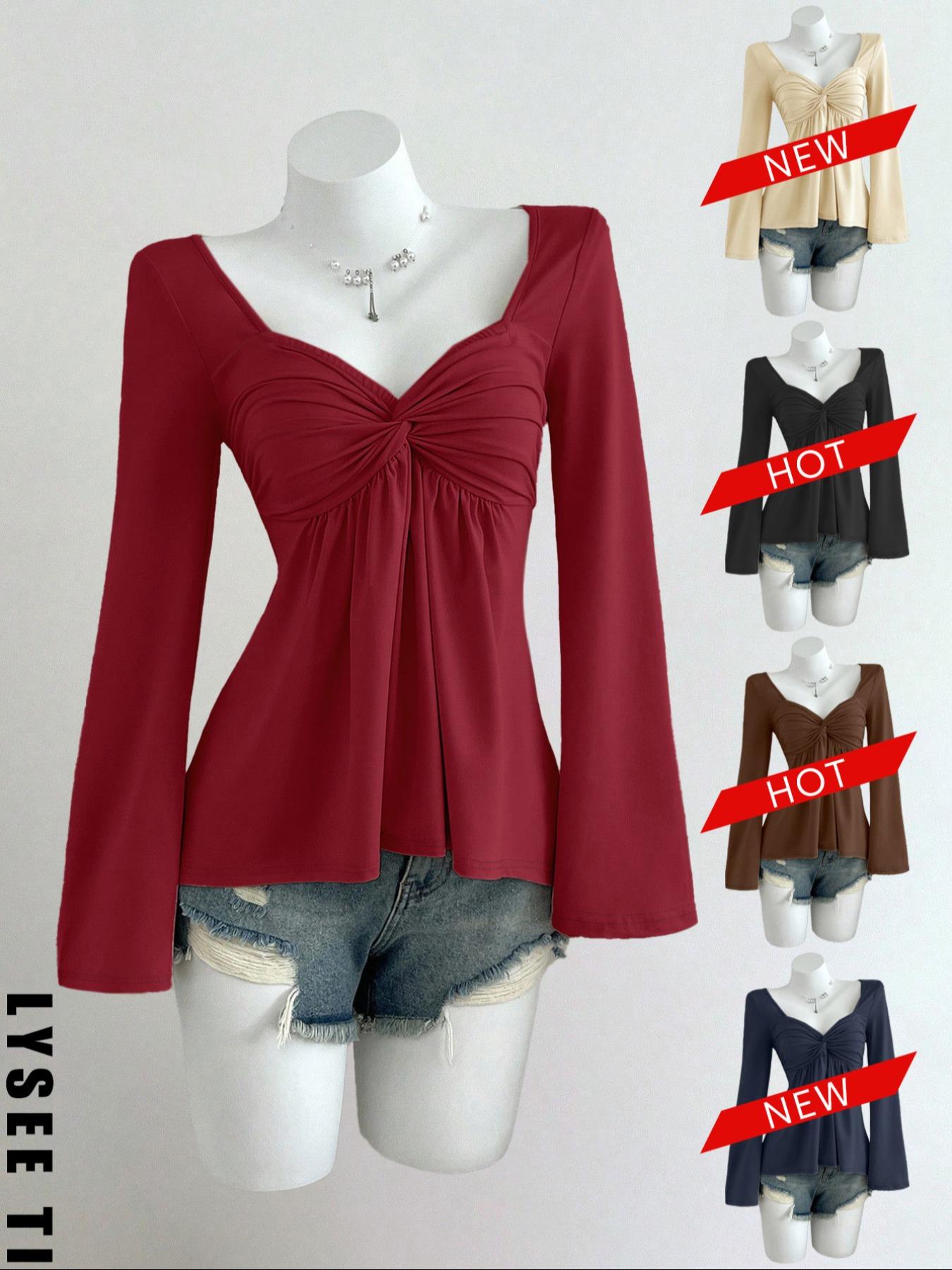 Women's Casual Fashion Apricot Smocked Doll Top, Long Sleeve T-shirt for Autumn and Winter