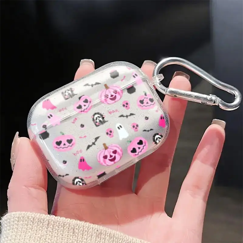 Halloween Pattern Airpods Case with Red Badge Page-Turning Button, Portable Retro Vintage Aesthetic Wireless Earbuds Cover for Airpods 1/2/3/4/Pro, Universal-Fit Protector with Port Protection & Screen Protector