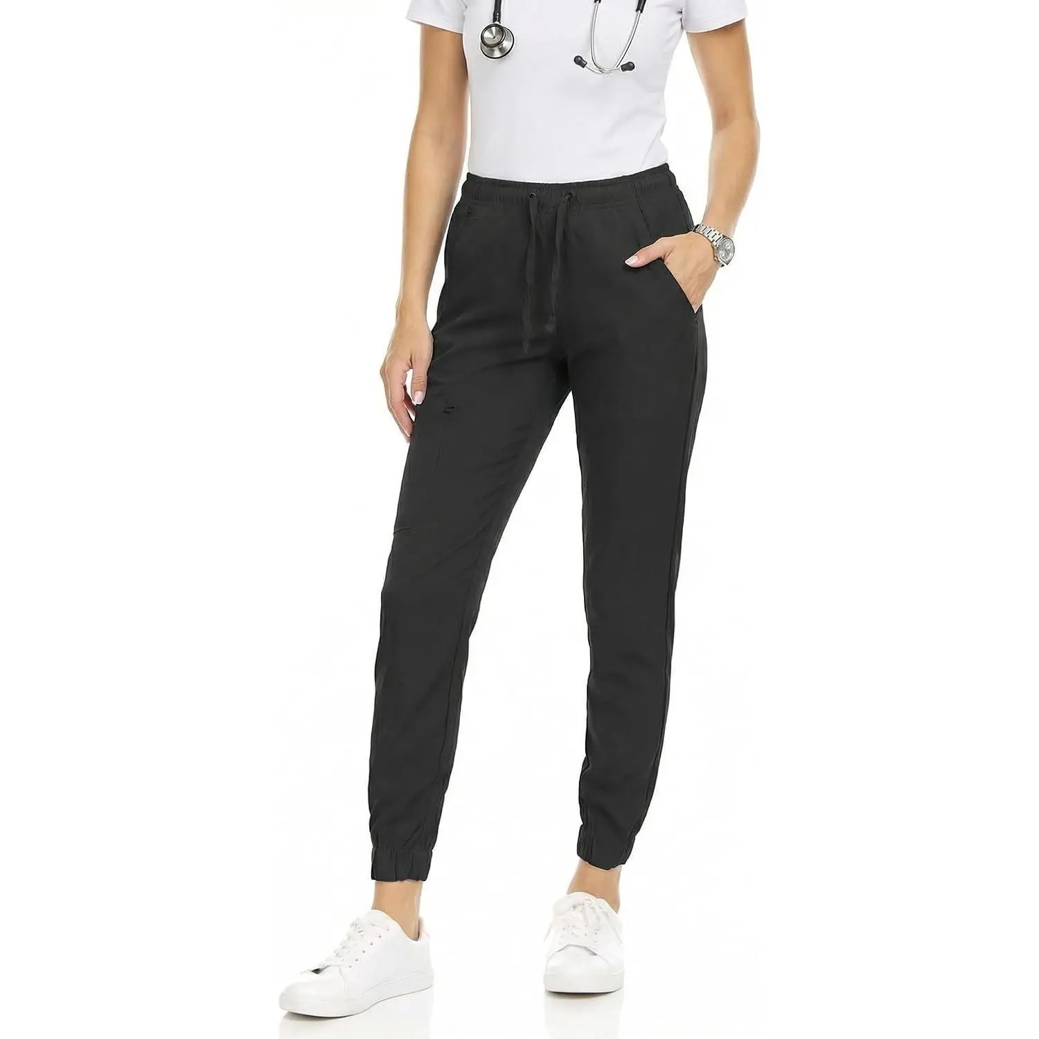 Jogger Scrub Pants for Women, Soft 4-Way Stretch Women's Medical Scrub Pants, 5-Pockets with Elastic Waistband