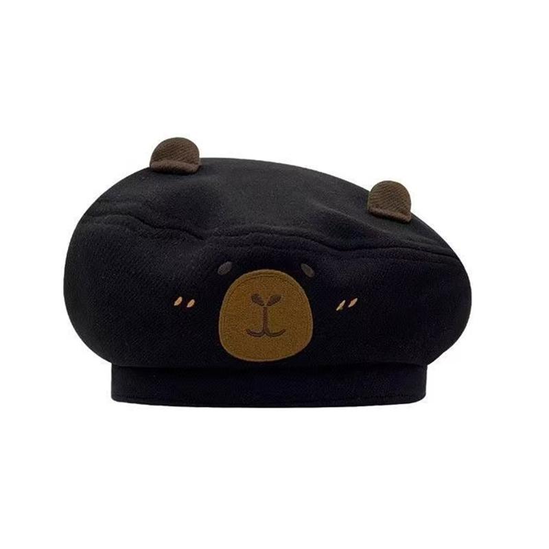 Cute Kirby Party Beret Hat for Women, Lightweight Material with Ears and Embroidered Face Pattern, Comfortable and Breathable for Birthday Parties and Themed Events