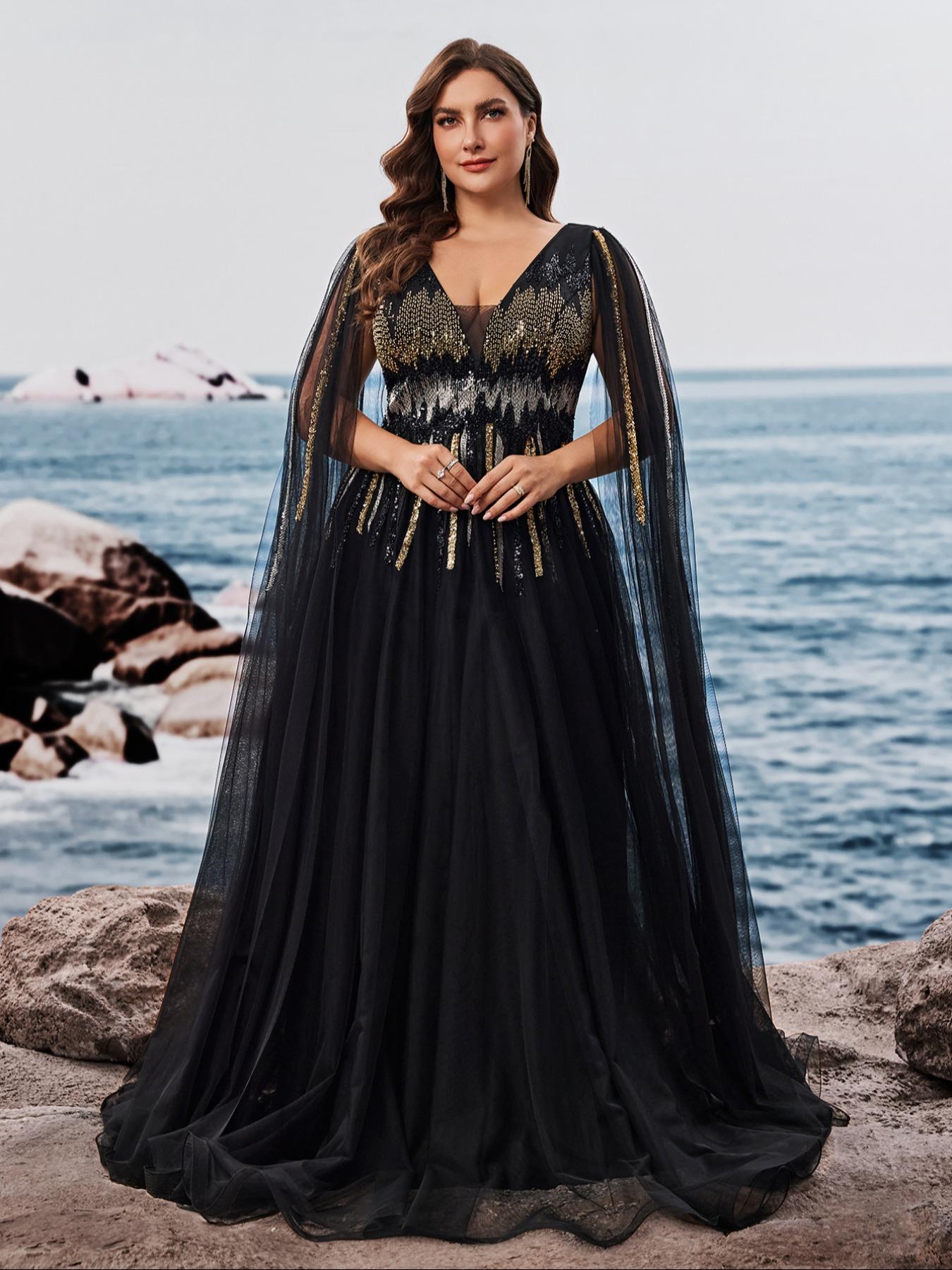 Elegant Plus Size Evening Gown, Custom Embroidered Sequins Mesh Woven Dress, Formal Party Prom Mother of Bride Graduation Ballroom Wear - TikTok Shop Elegant Plus Size Evening Gown, Custom Embroidered Sequins Mesh Woven Dress, Formal Party Prom Mother of Bride Graduation Ballroom Wear - TikTok Shop