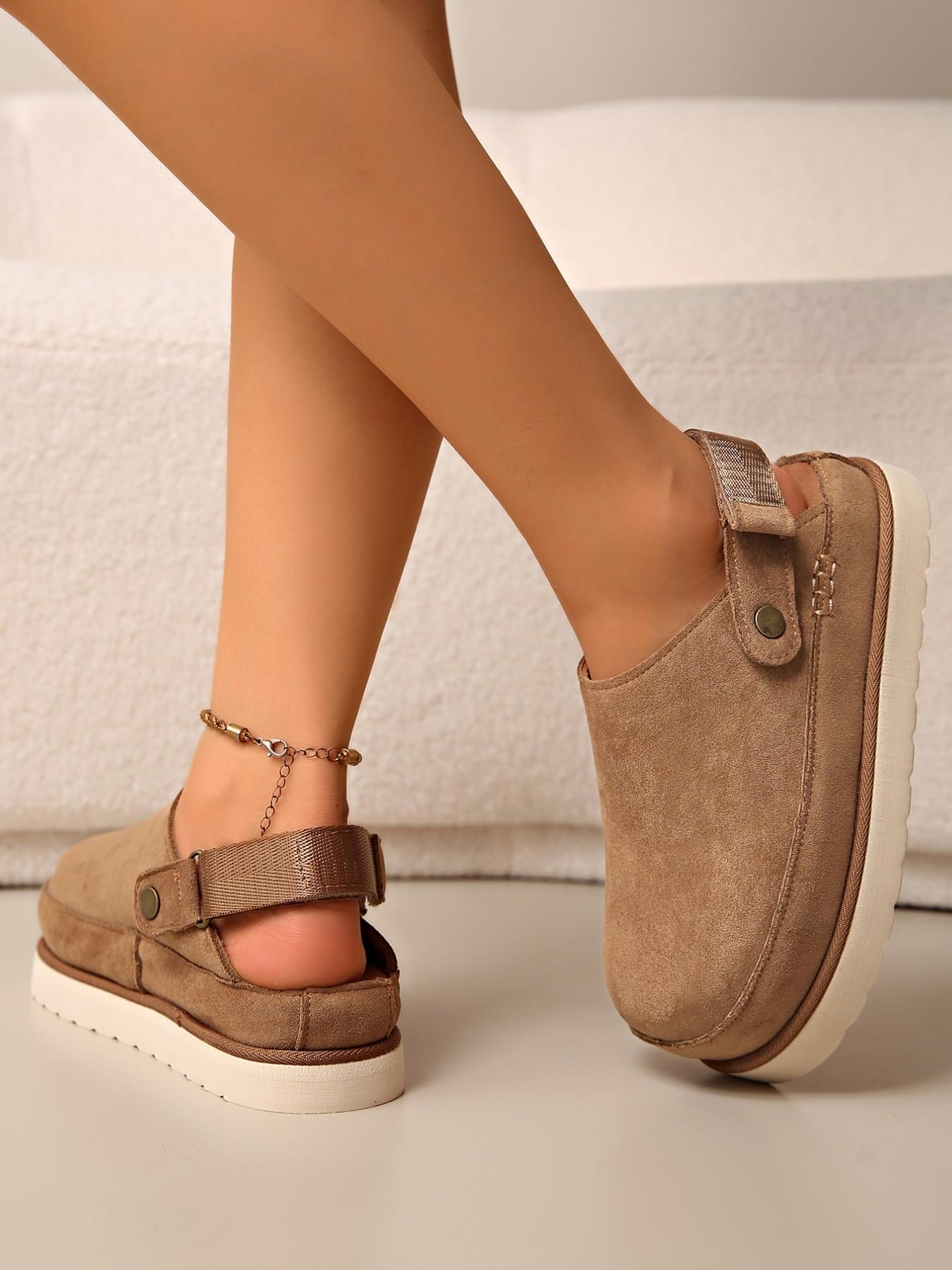 Vintage Thick Sole Slip-On Flat Mules, Thick Soled Mules, Casual Plain Fabric Slippers, Rubber Sole, All Seasons, Less Than Ankle Height, Outer Wear Half Sandals