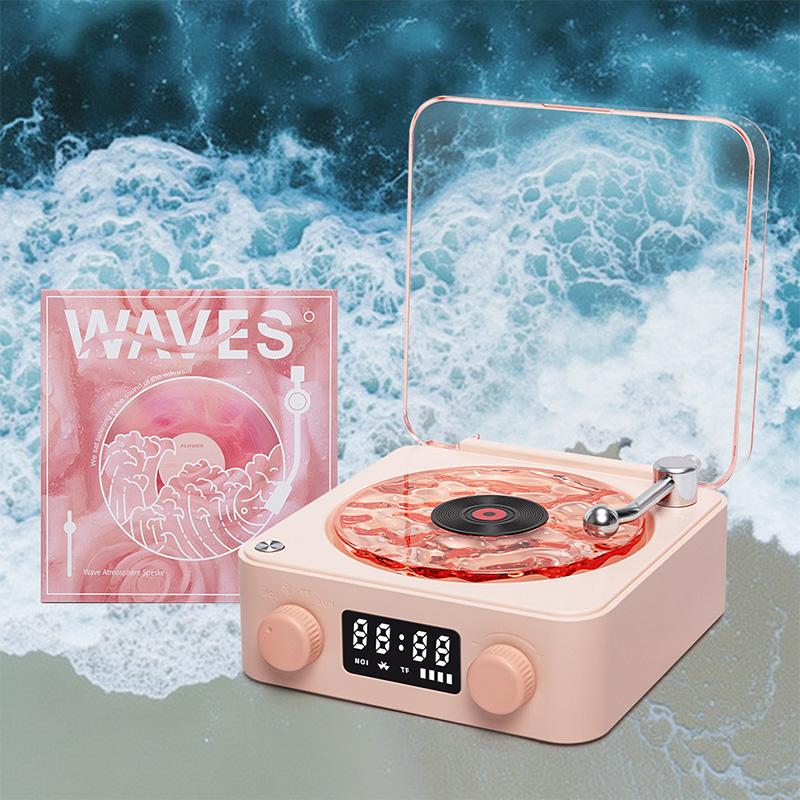 Waves Vintage Vinyl Record Player Bluetooth Speaker with Adjustable Ambient Night Lights, 4-Mode Wireless Audio Turntable wall lights