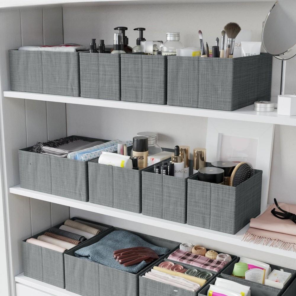 Foldable Fabric Storage Box Set of 6, Space-Saving Room Organizer, Foldable Divider, Neutral Color, for Closet and Dressing Table Drawers