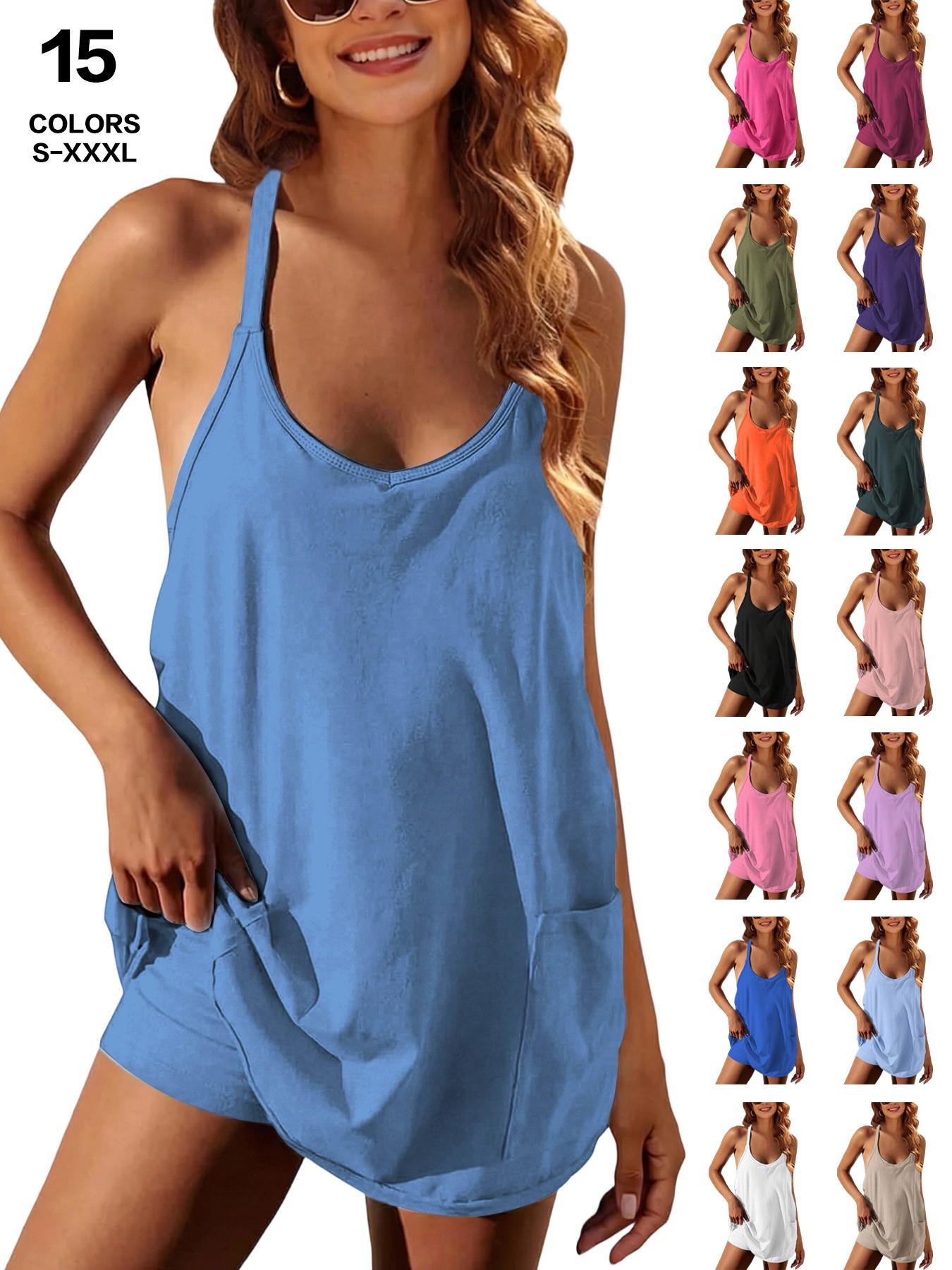 Women's Summer Mini Dress, Casual Athletic Tennis Dress with Shorts, Sleeveless Sporty Design, Perfect for Active Wear & Outdoor Activities